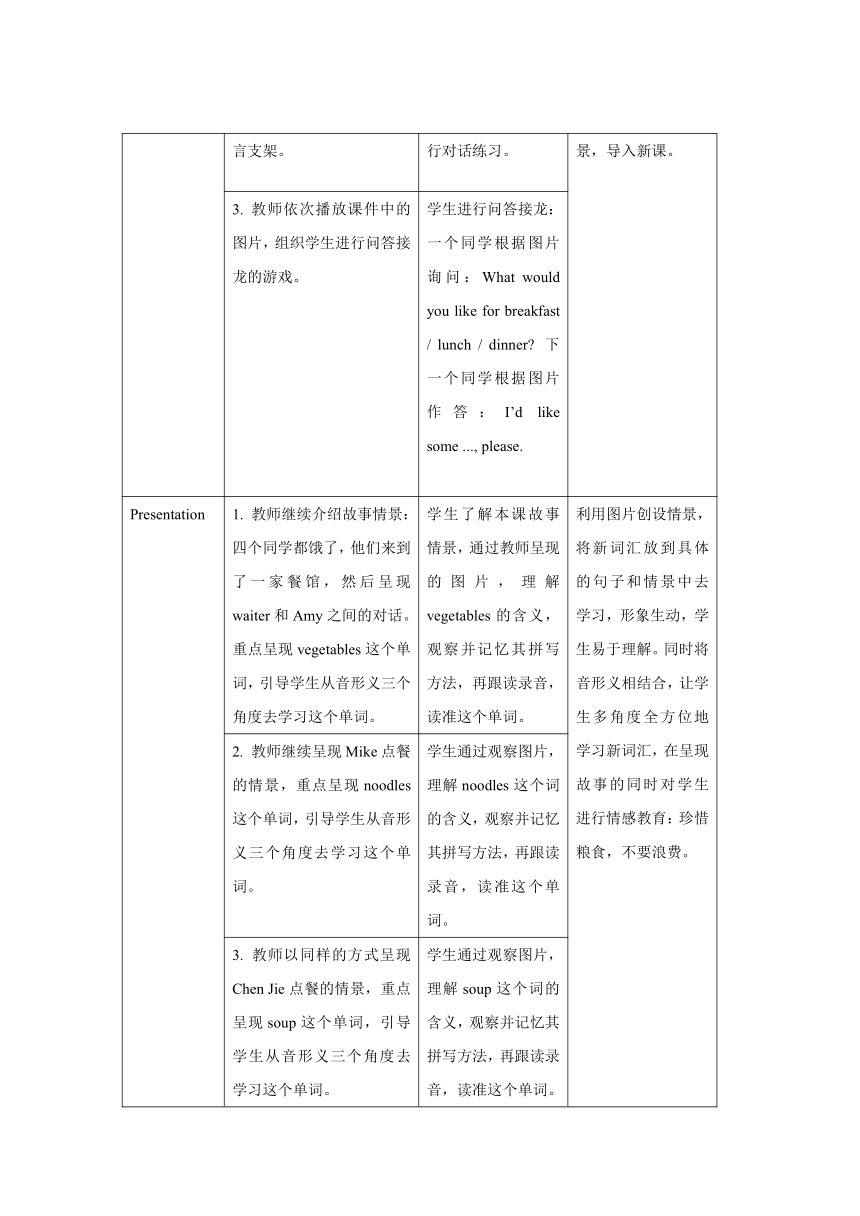 Unit 5 Dinner’s ready Part A Let’s learn表格式教案