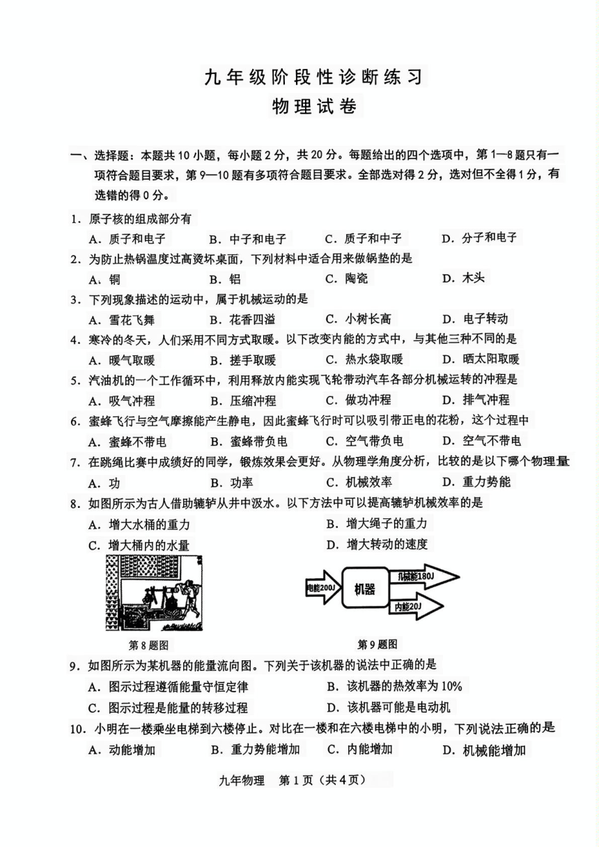 吉林省长春市新区2023—2024学年九年级下学期第一次模拟考试物理试卷（PDF版 无答案）