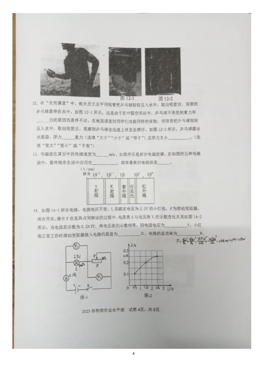 2023年 阳山县初中毕业生学业水平第一次模拟考试 物理试题（图片版无答案）