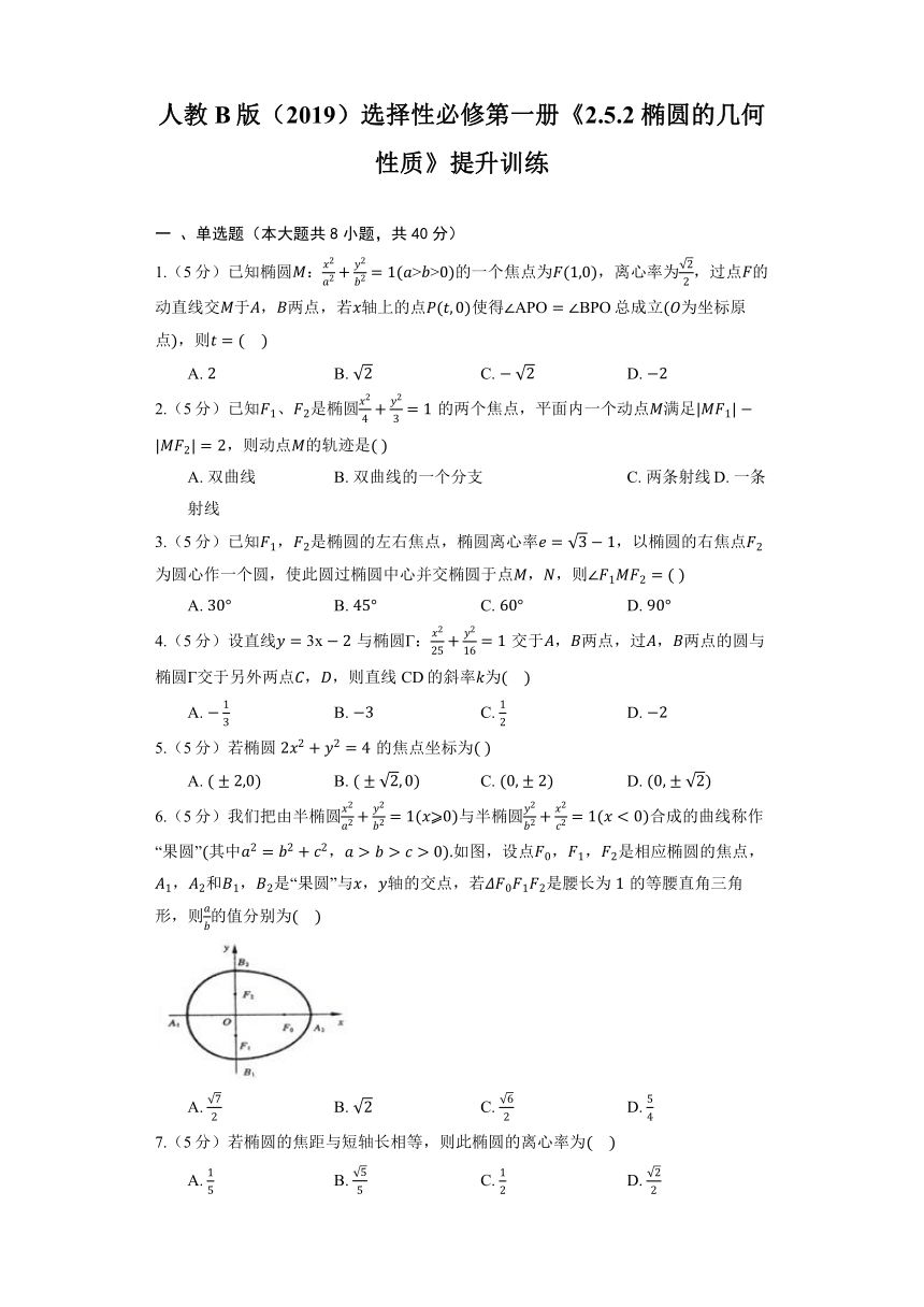 人教B版（2019）选择性必修第一册《2.5.2 椭圆的几何性质》提升训练（含解析）