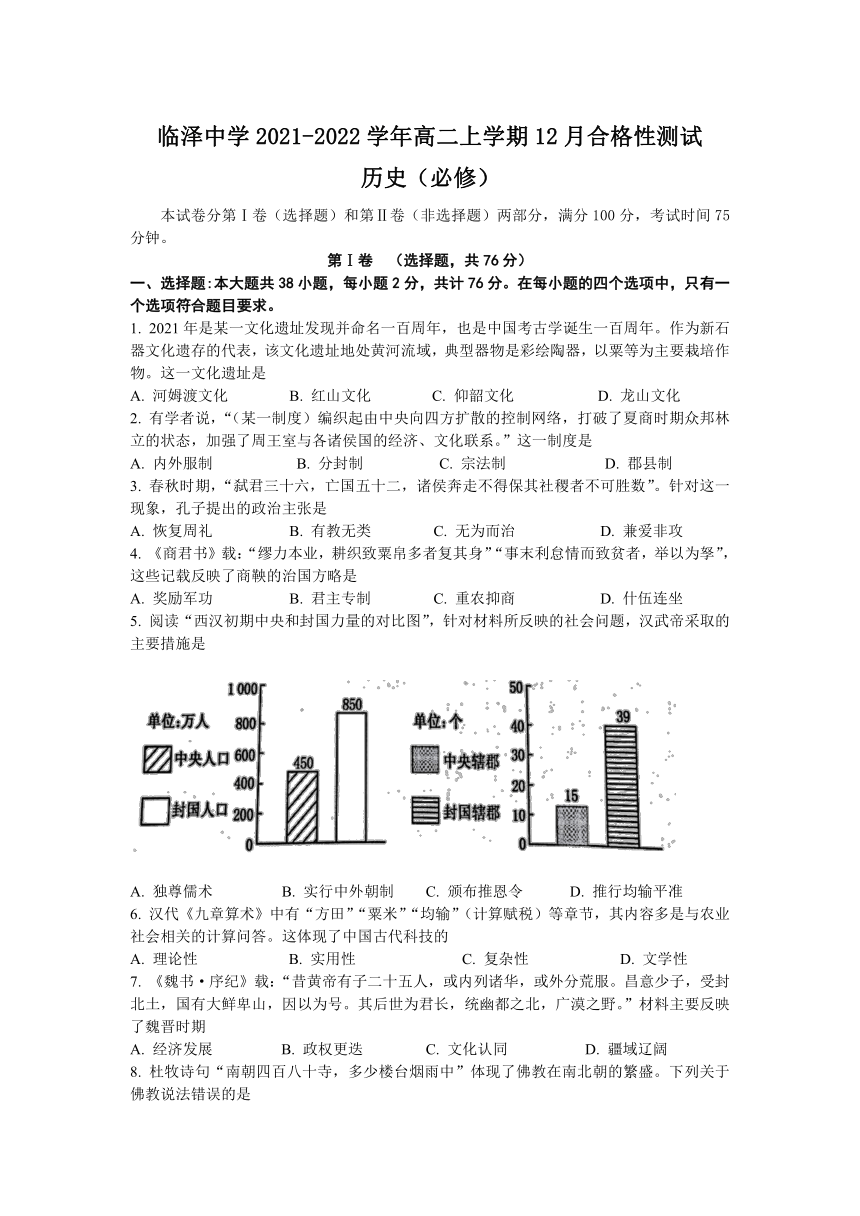 江苏省高邮市临泽中学2021-2022学年高二上学期12月合格性测试历史试卷（Word版含答案）