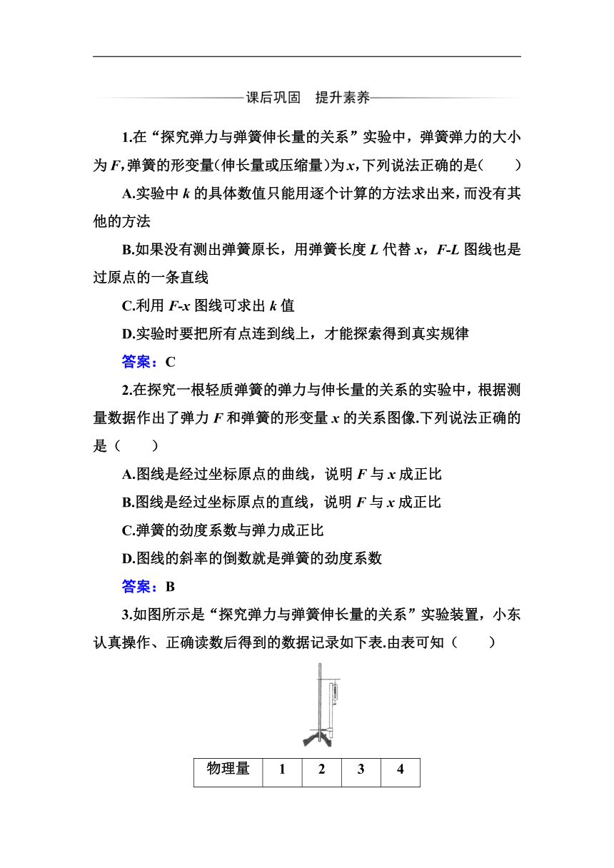 粤教版（2019）物理 必修第一册 第三章 实验：探究弹簧力与形变量的关系 练习题（含解析）