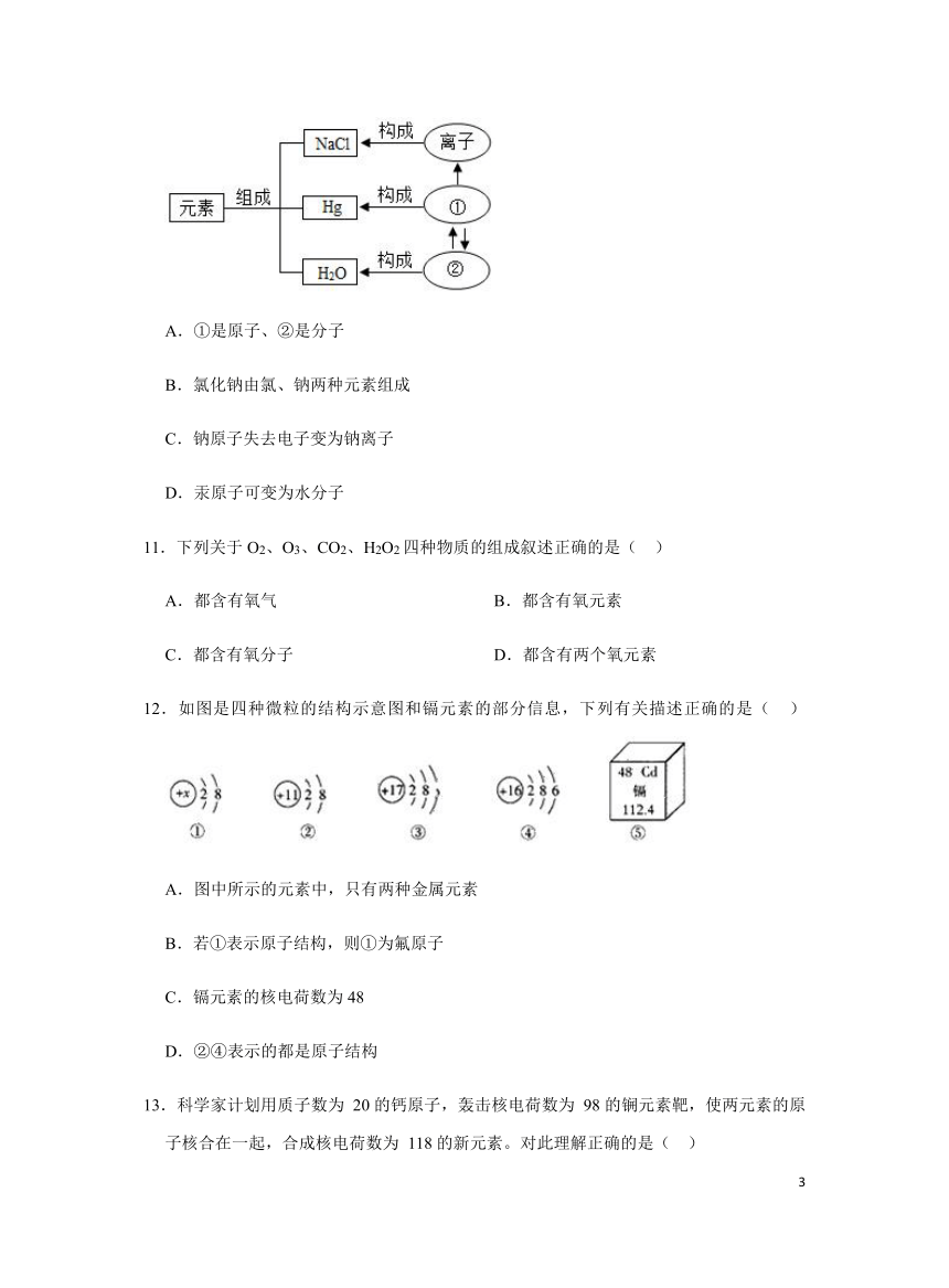 化学人教版九年级上册练习：3.3 元素（含答案）