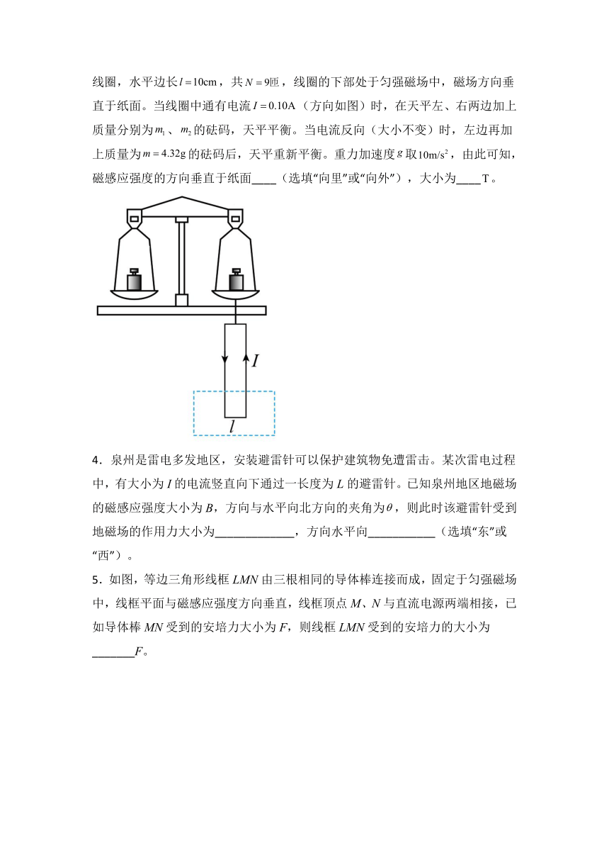 1.1磁场对通电导线的作用力 学案 人教版（2019）选择性必修第二册