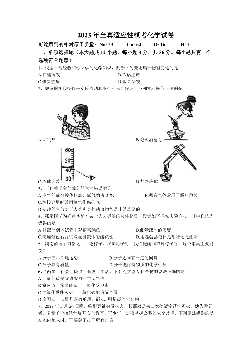 2023年湖南省长沙市岳麓区中考二模化学试题(无答案)