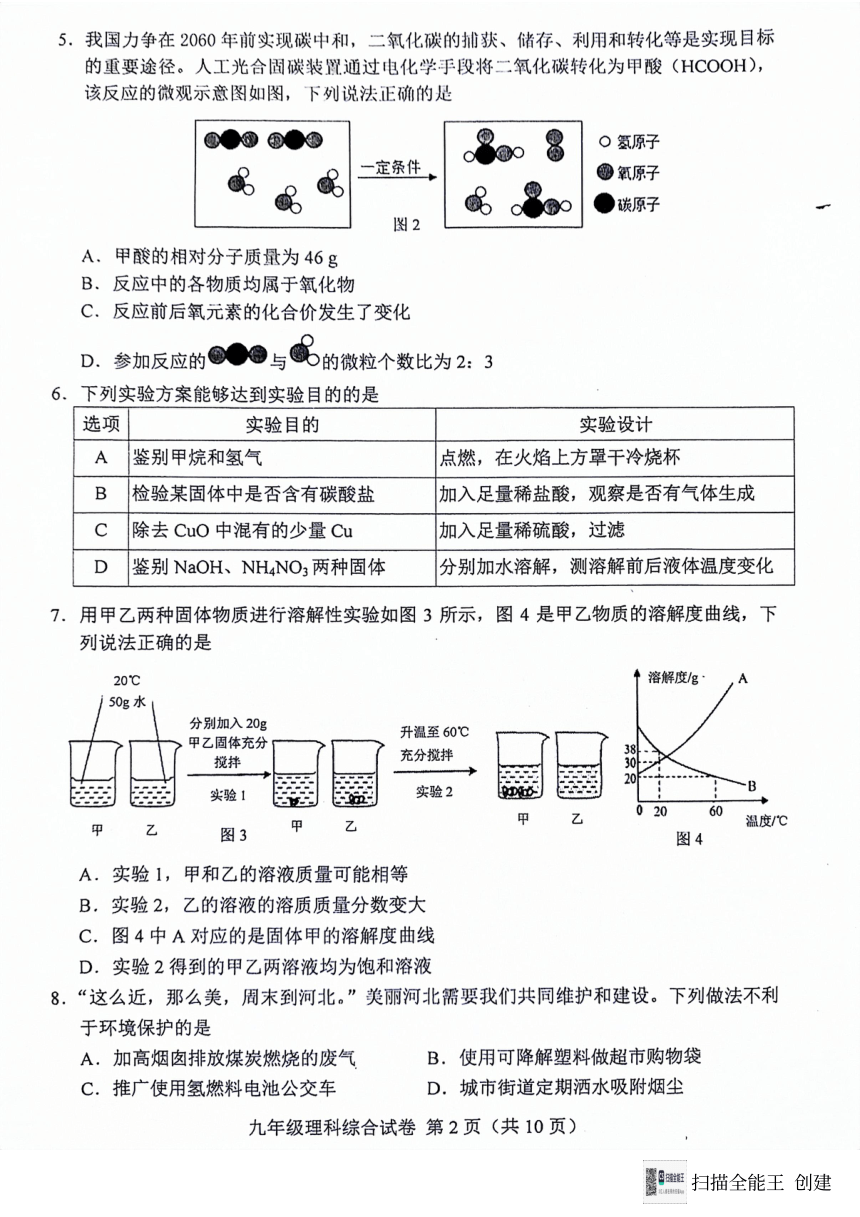 2024年河北省唐山市九年级中考一模物理?化学试题（PDF版无答案）