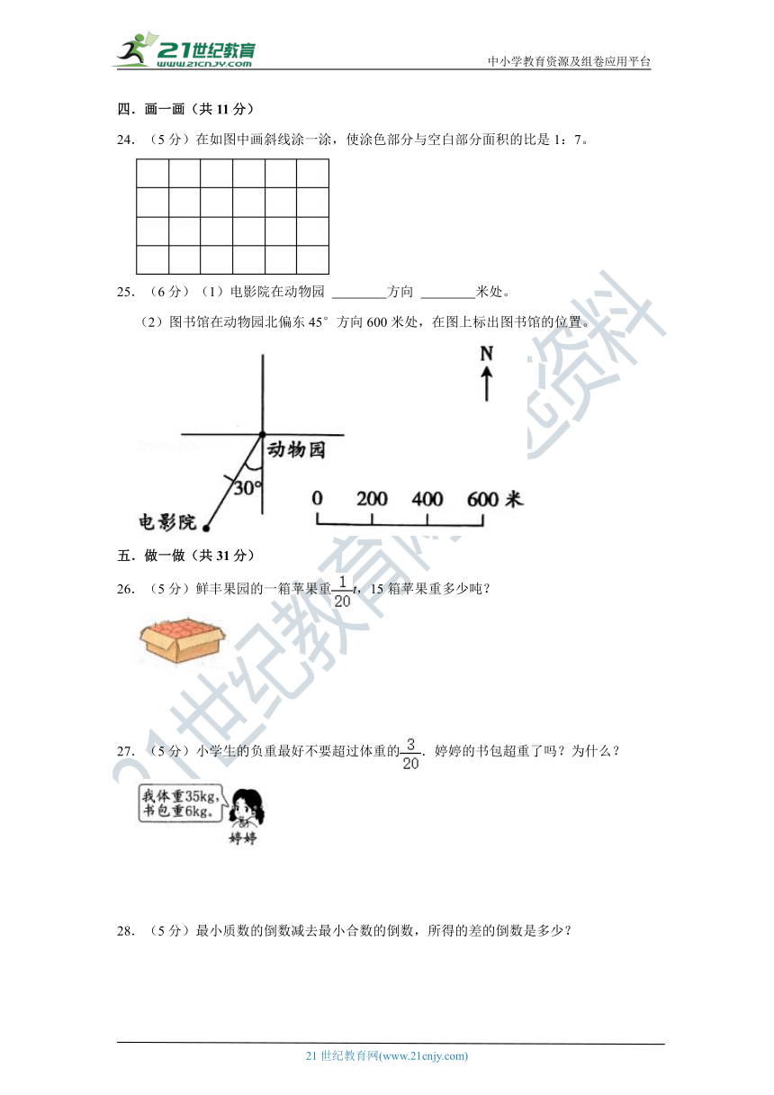 2021年人教版六年级上册宁波市期中摸底检测（含答案）