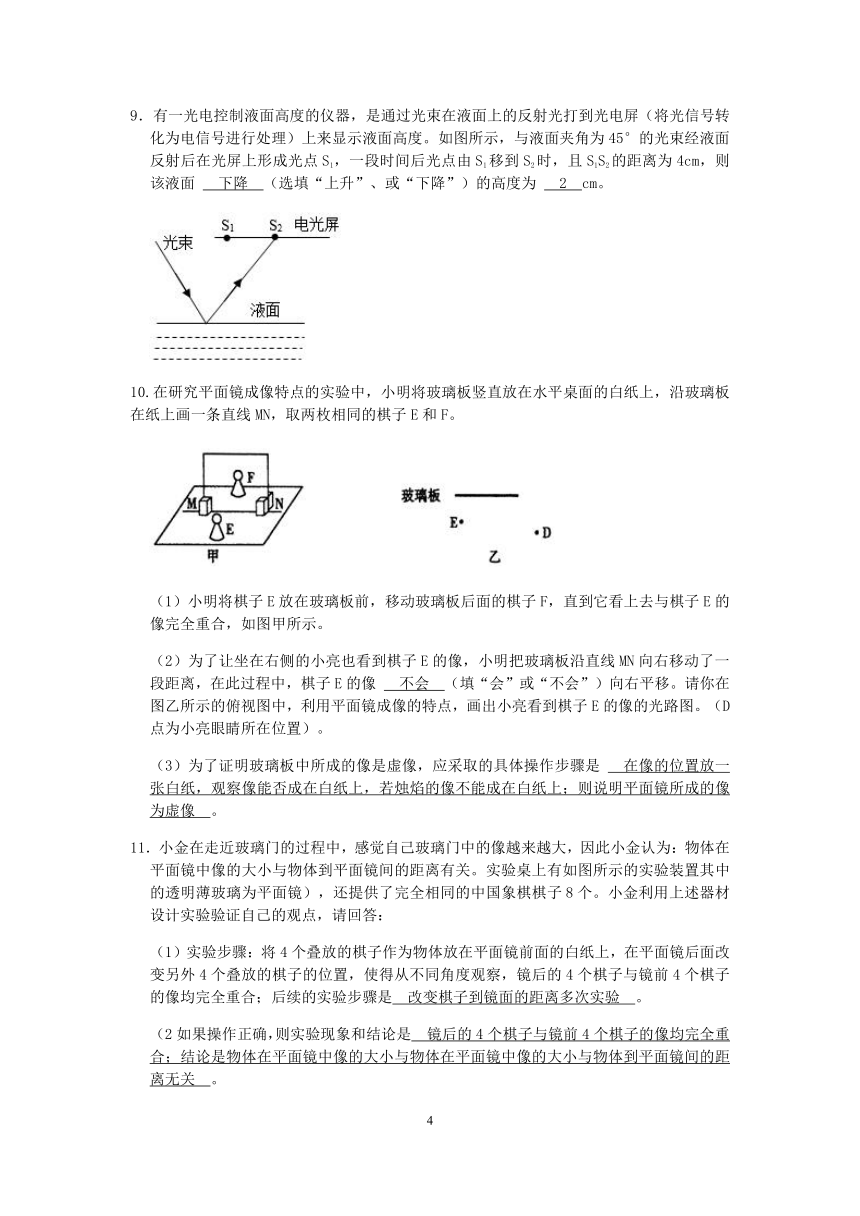 【备考2023】浙教版科学“冲刺重高”压轴训练（九）：光学【word，含答案】