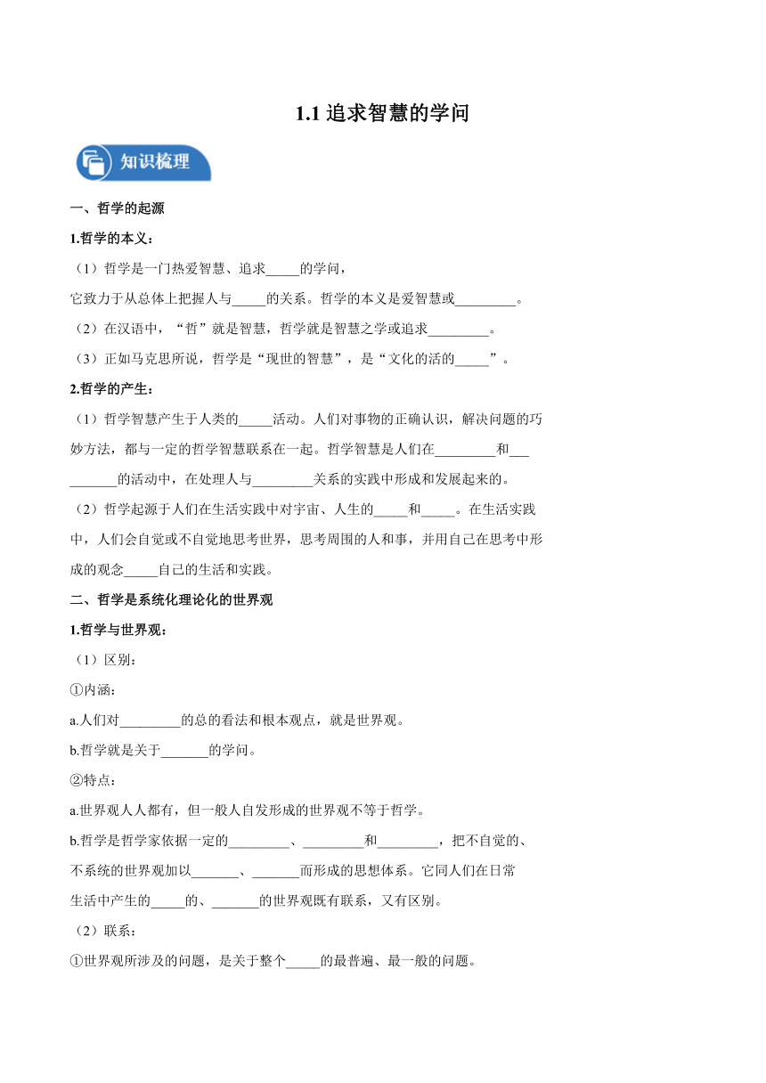 1.1 追求智慧的学问 学案  高中政治人教部编版必修4 (2022年）