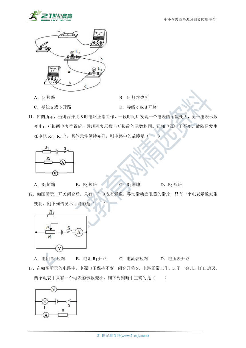 沪科版九年级物理同步重难点专题：电表型电路故障（有解析）