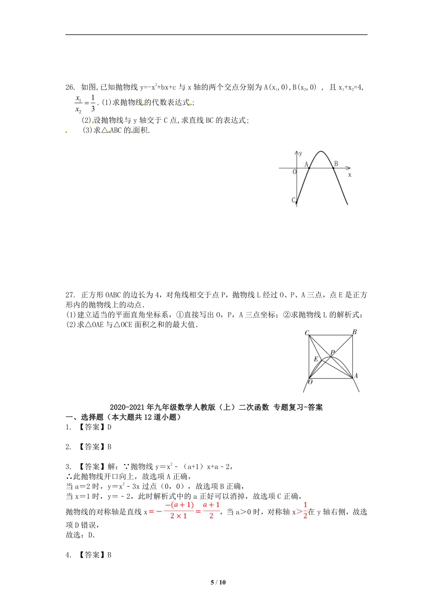 2020-2021学年九年级数学人教版上册 第二十二章二次函数专题复习 试卷(word版含答案)