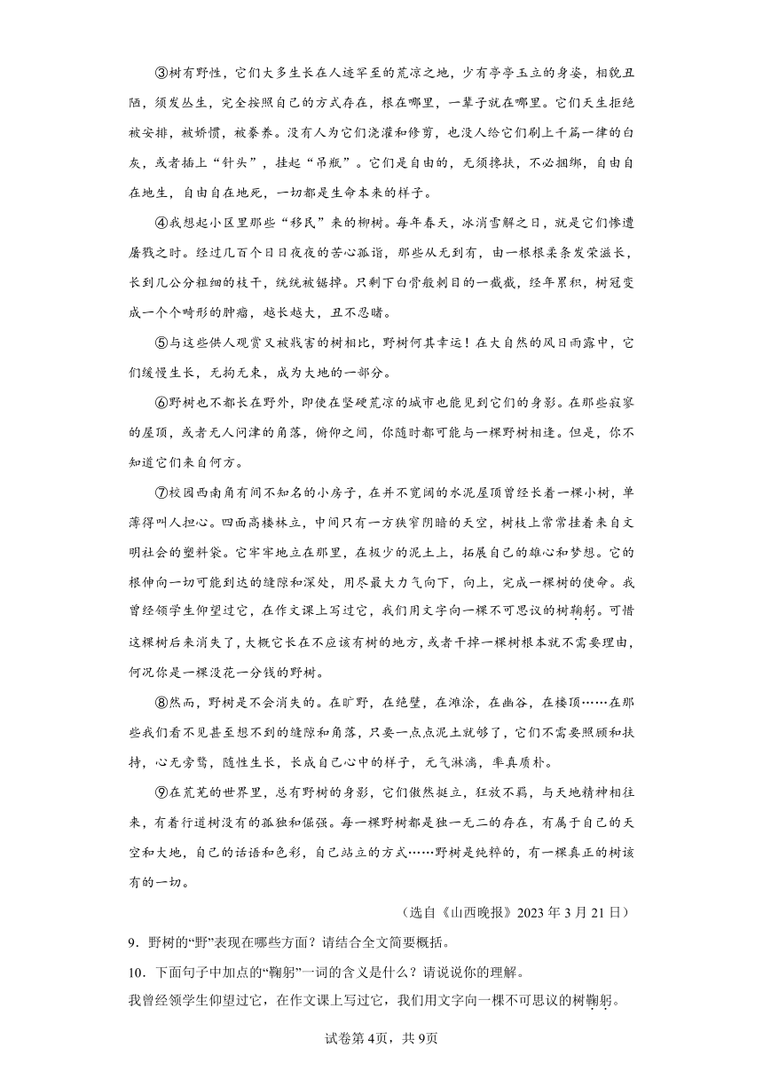 2023年湖北省宣恩县中考二模语文试题（含解析）
