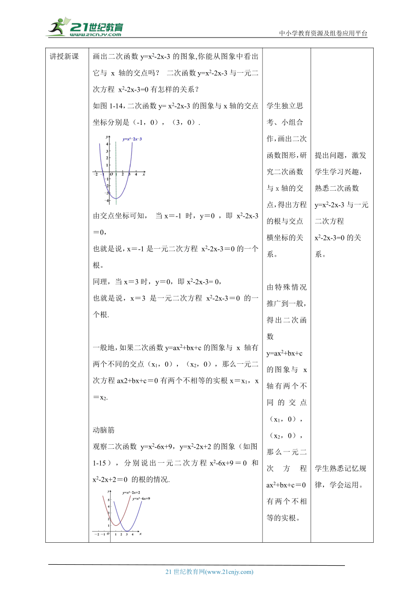 【核心素养目标】1.4二次函数与一元二次方程的联系  教学设计