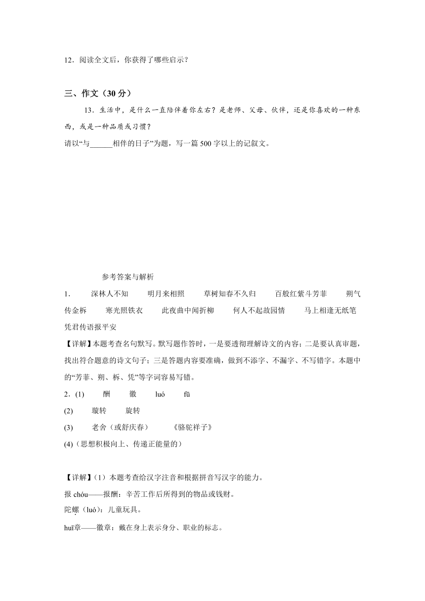 安徽省宿州市埇桥区2023-2024学年七年级下学期期中语文试题(含解析)