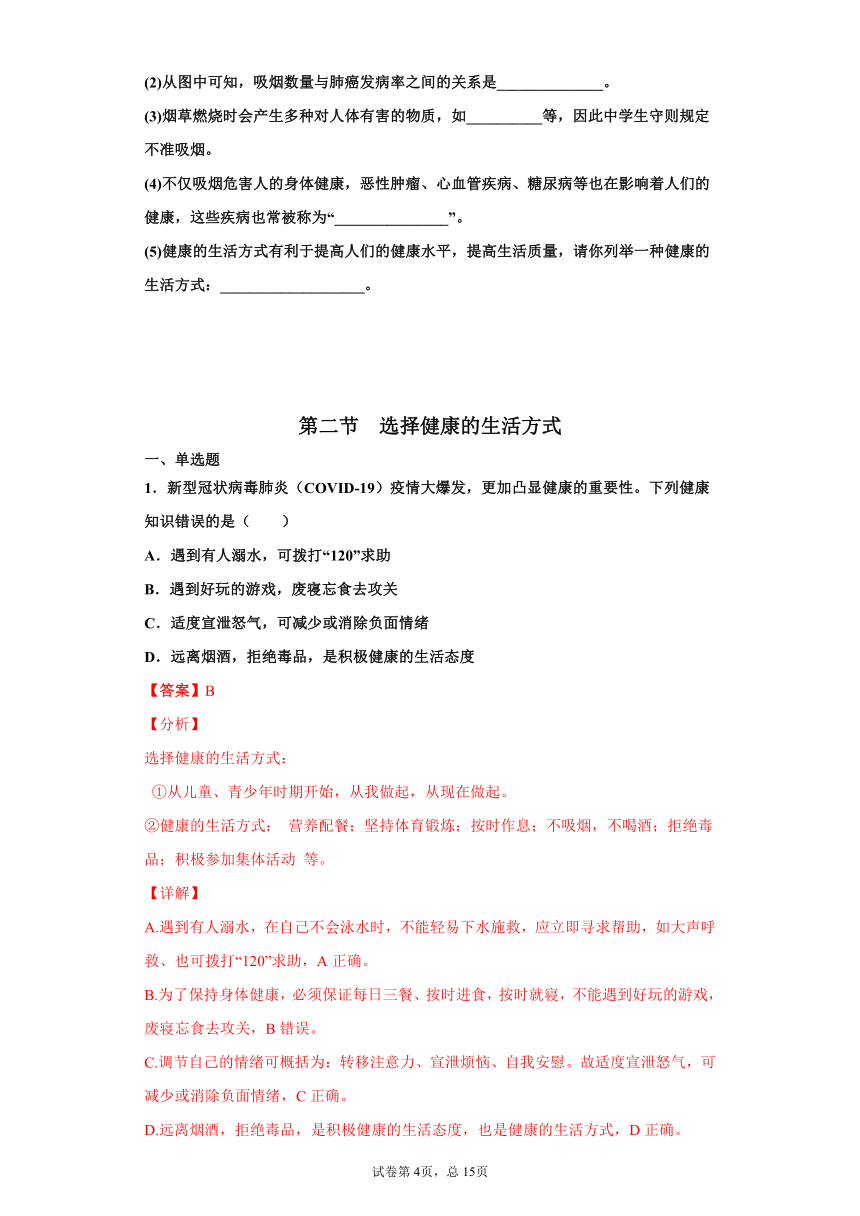 2020-2021学年人教版八年级生物下册必刷8.3.2 选择健康的生活方式 同步测试（word版含解析）