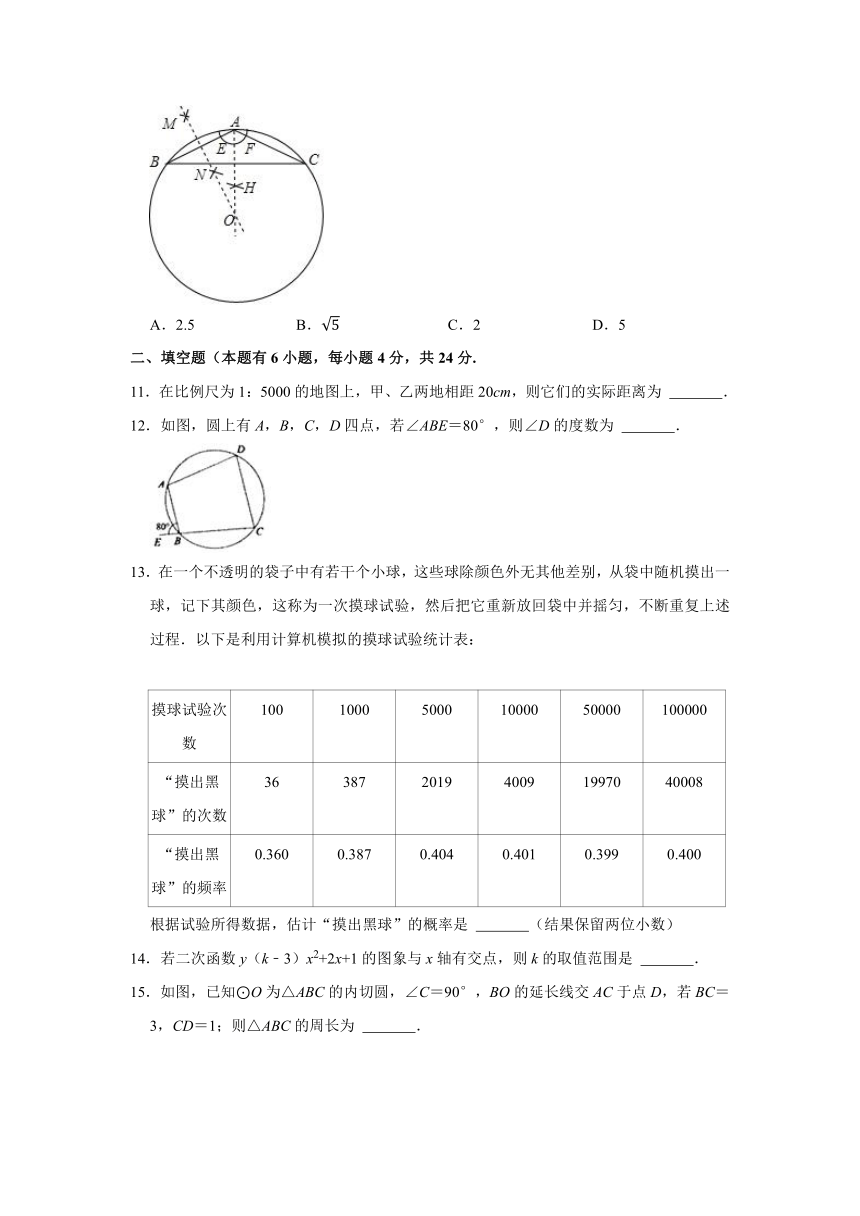 2021-2022学年浙江省衢州市衢江区九年级（上）期末数学试卷（word版、无答案）