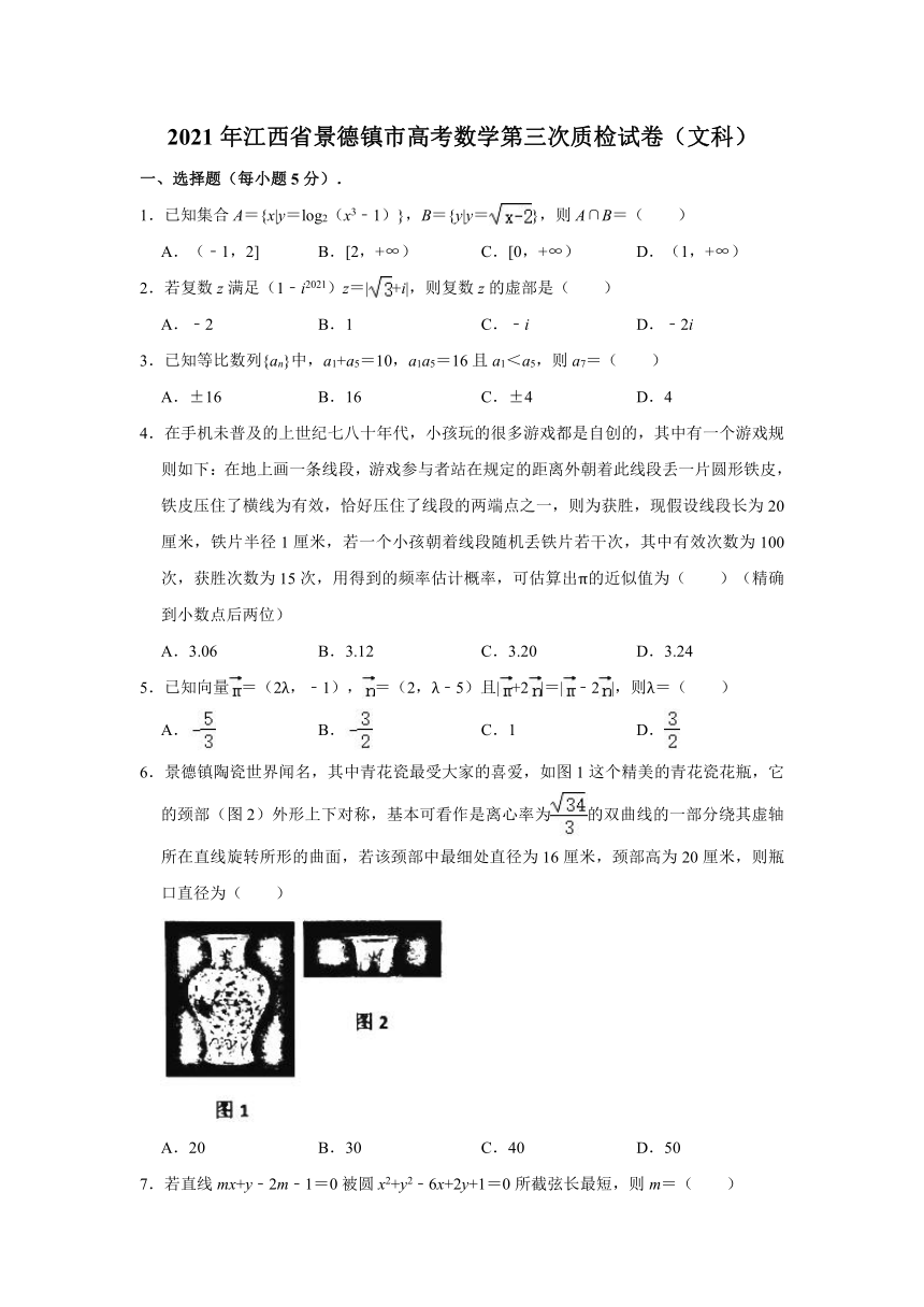 2021年江西省景德镇市高考数学第三次质检试卷（文科）（Word含解析版）