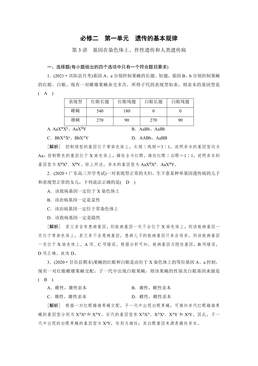 高中生物同步训练案 (16)基因在染色体上、伴性遗传和人类遗传病（含答案详解）