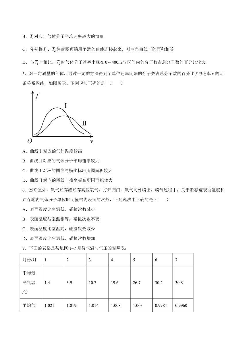 1.3气体分子速率分布基础巩固（word版含答案）