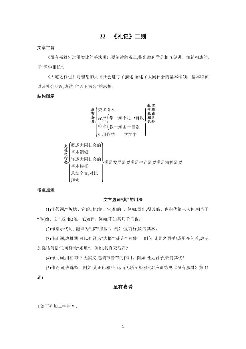 部编版语文八年级下册同步训练：22　《礼记》二则（含答案）