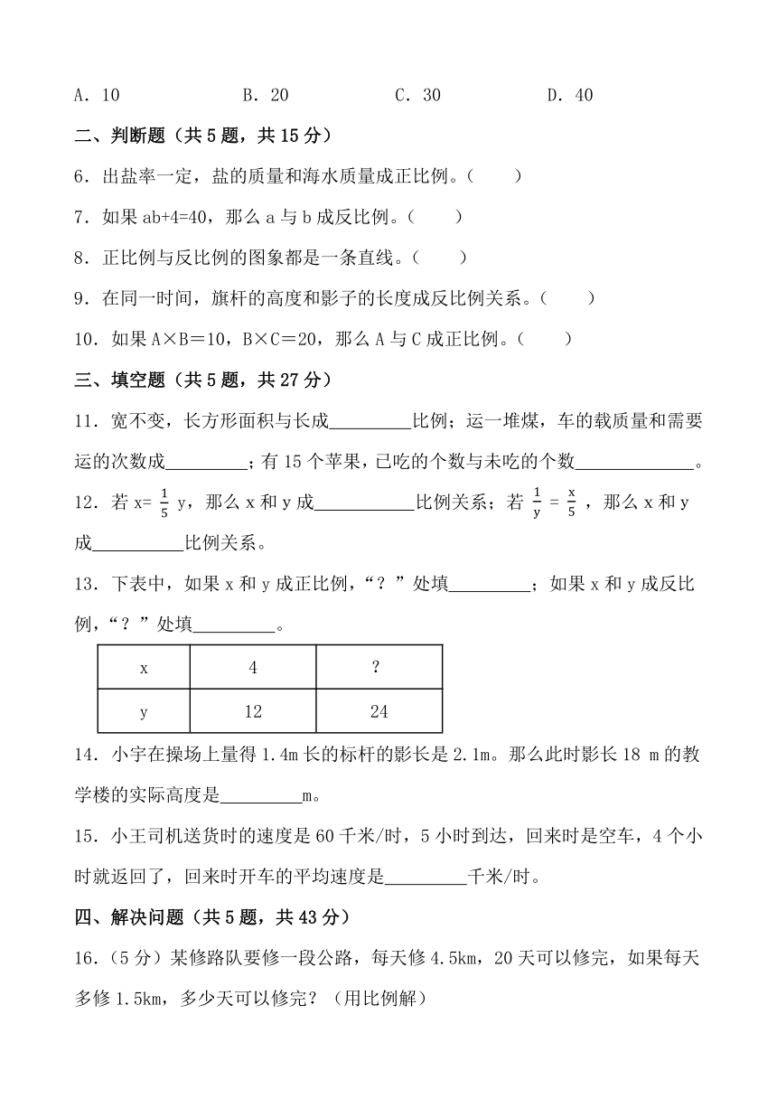 4.2 正比例和反比例 同步练习 2023-2024学年人教版数学六年级下册（无答案）