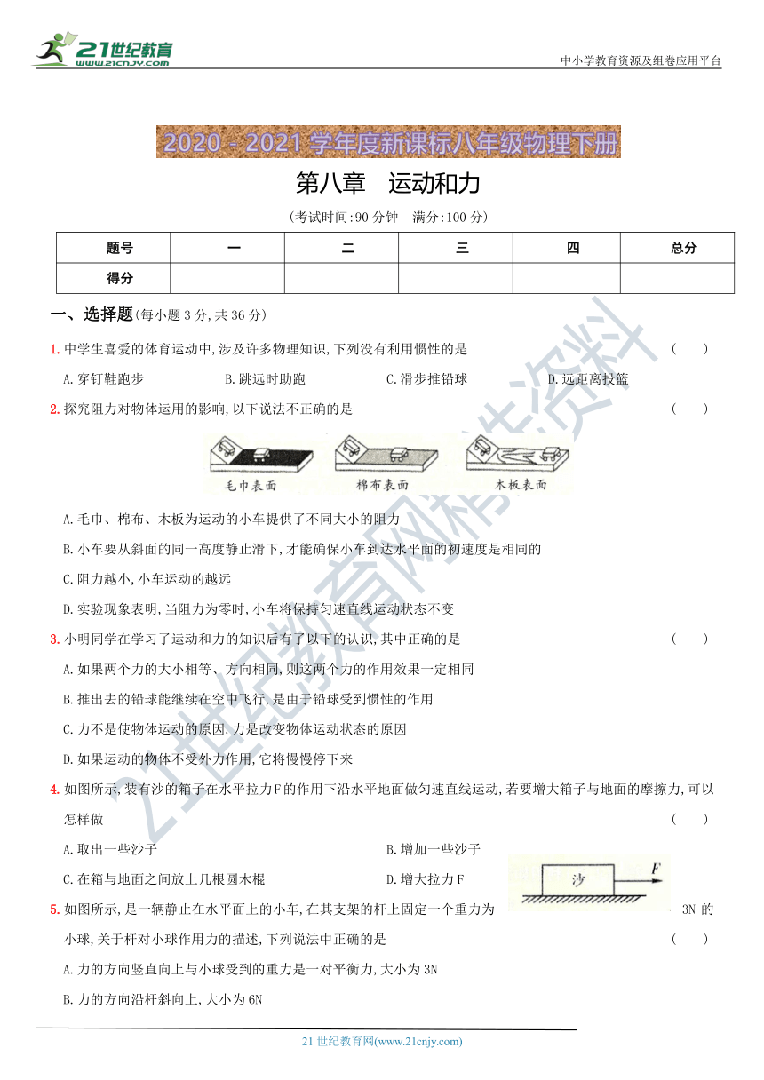 第八章  运动和力－2020－2021学年度八年级物理下册备考期末高分必刷卷 有解析