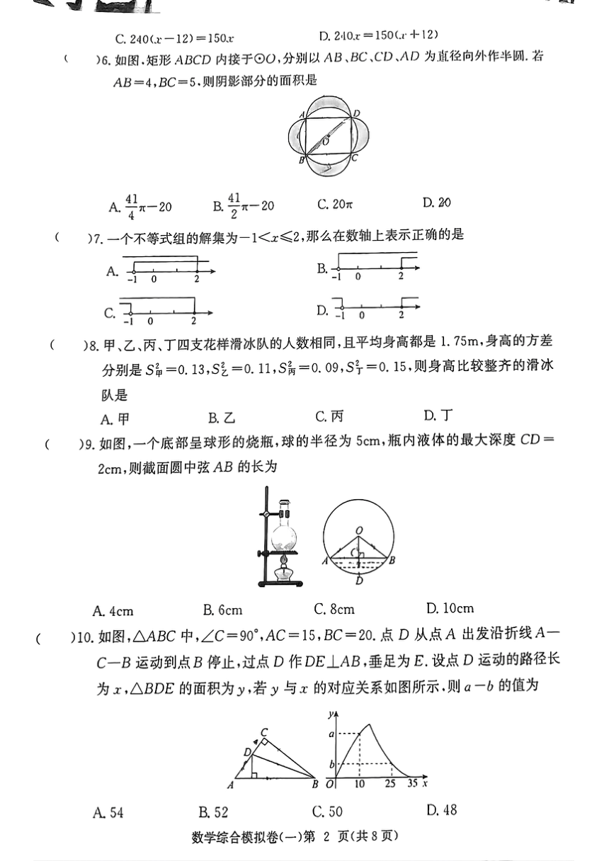 2024年广东省茂名市电白区部分学校九年级中考一模数学试题（PDF无答案）