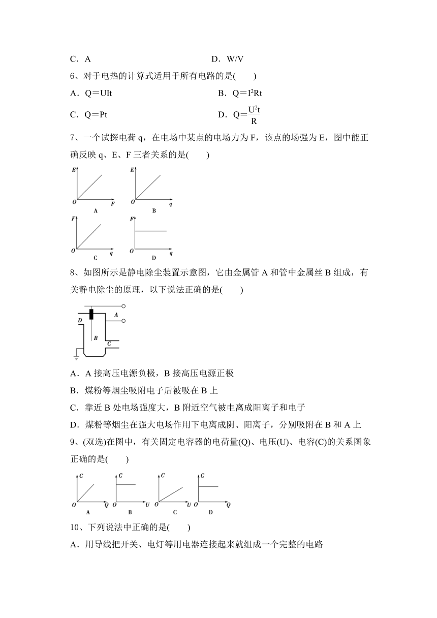 2020—2021物理人教选修1--1第1章 电场 电流含答案