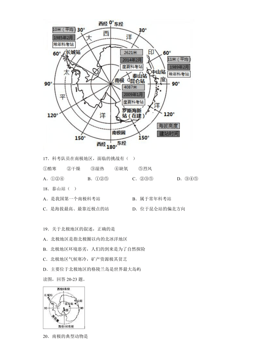 6.5极地地区同步训练（含答案）2022-2023学年中图版八年级下册地理