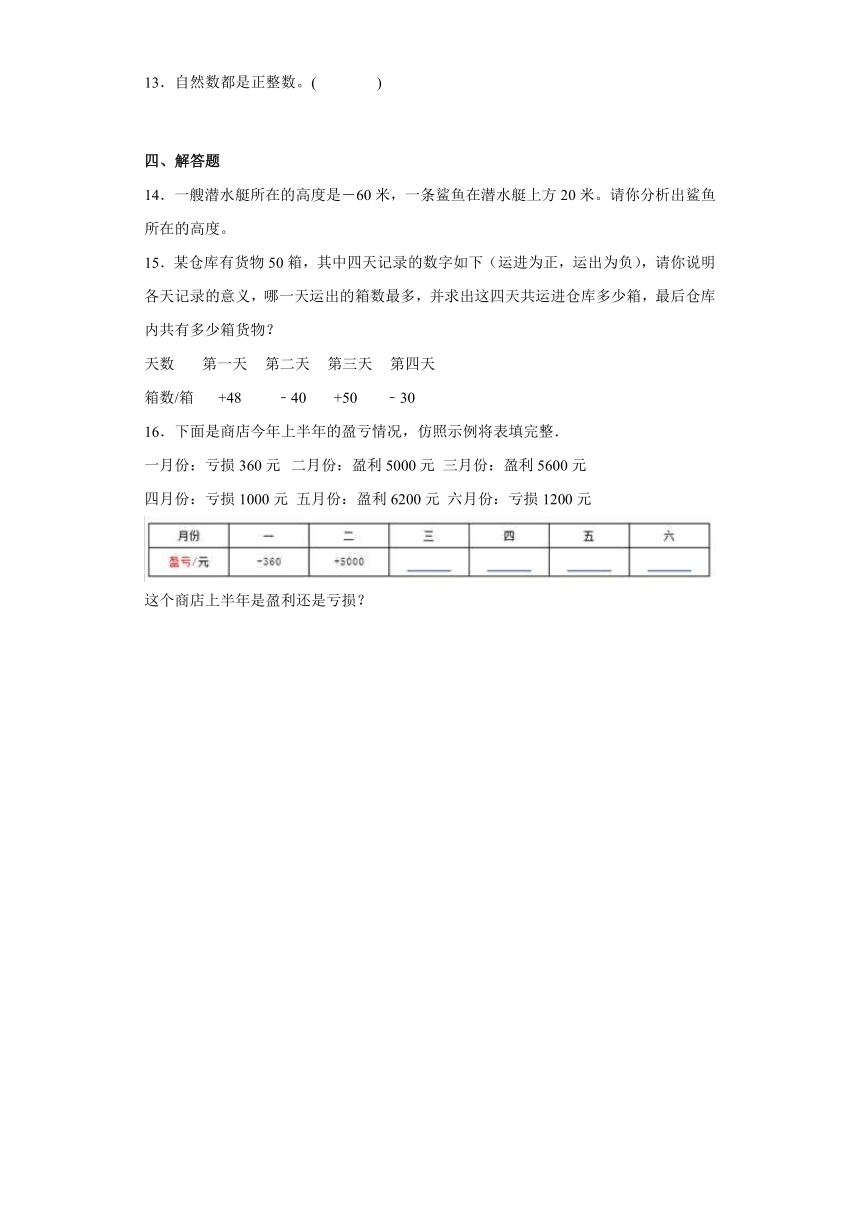 第一单元 生活中的负数（同步练习）-六年级下册数学 冀教版（含答案）