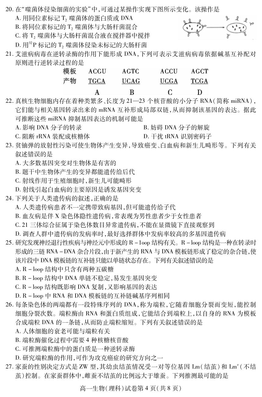 四川省内江市2020-2021学年高一下学期期末检测题生物（理）试题 PDF版含答案