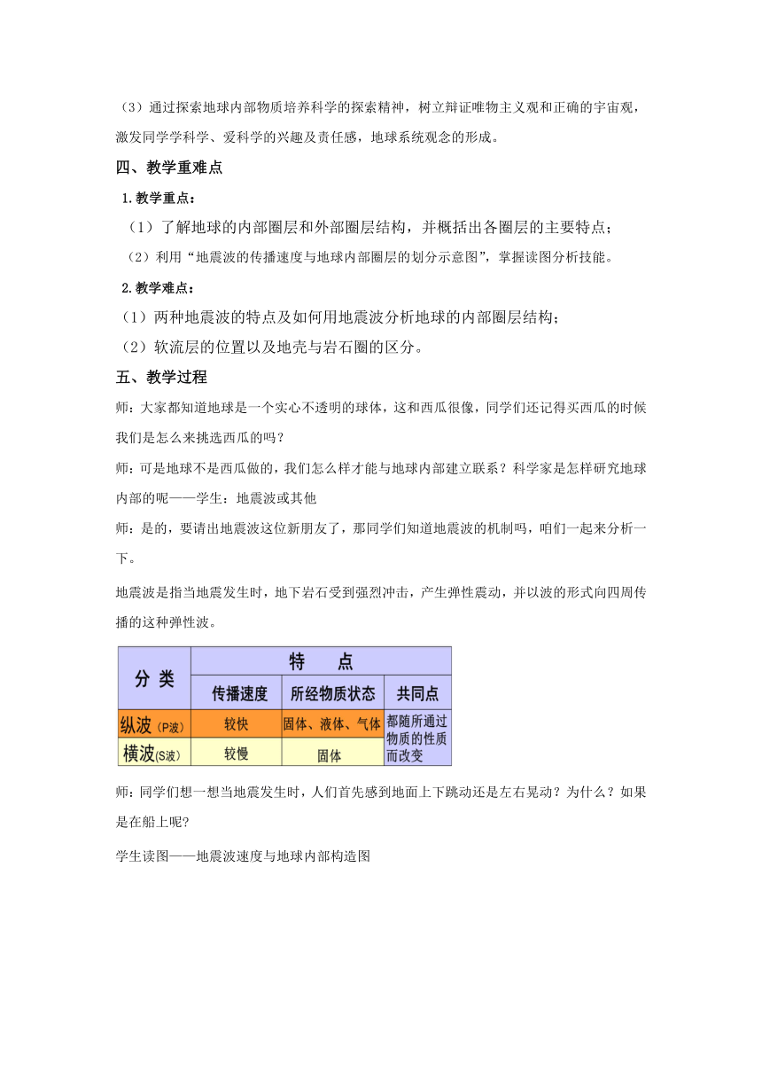 人教版（2019）必修第一册1.4 地球的圈层结构 教案