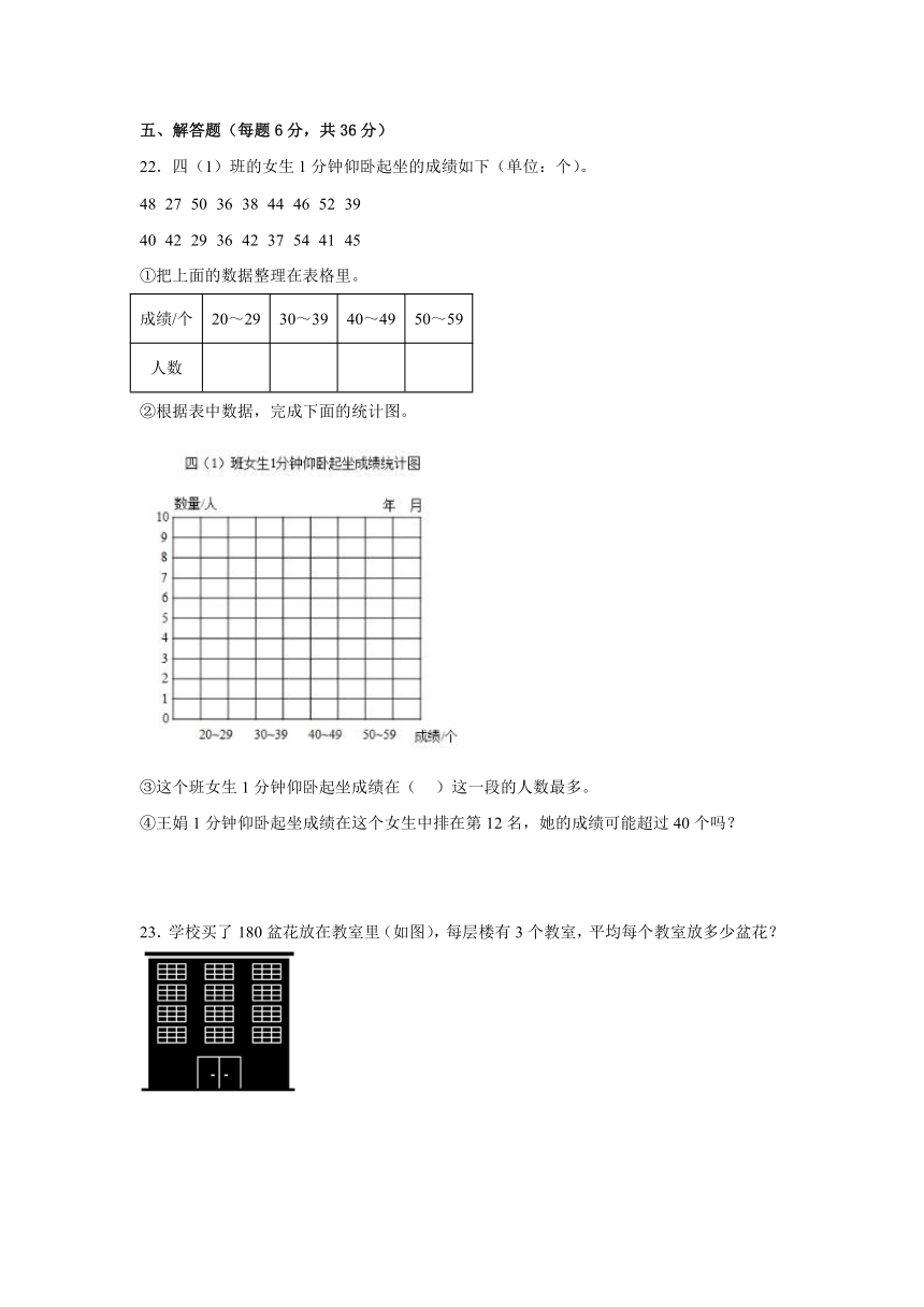寒假复习检测卷（一）（试题）（含答案）小学数学四年级上册苏教版