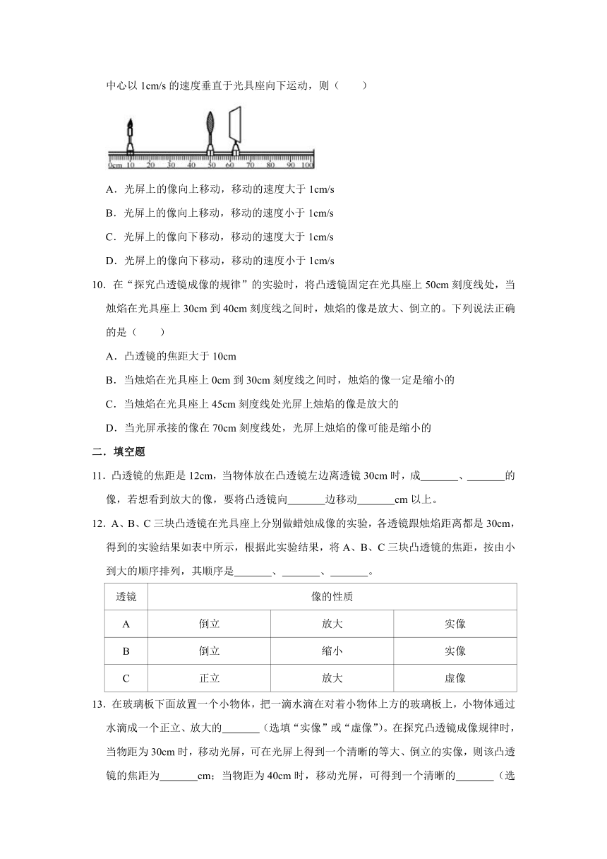 2020-2021学年北师大版物理八年级下册 6.2 学生实验探究—凸透镜成像 同步练习（含解析）