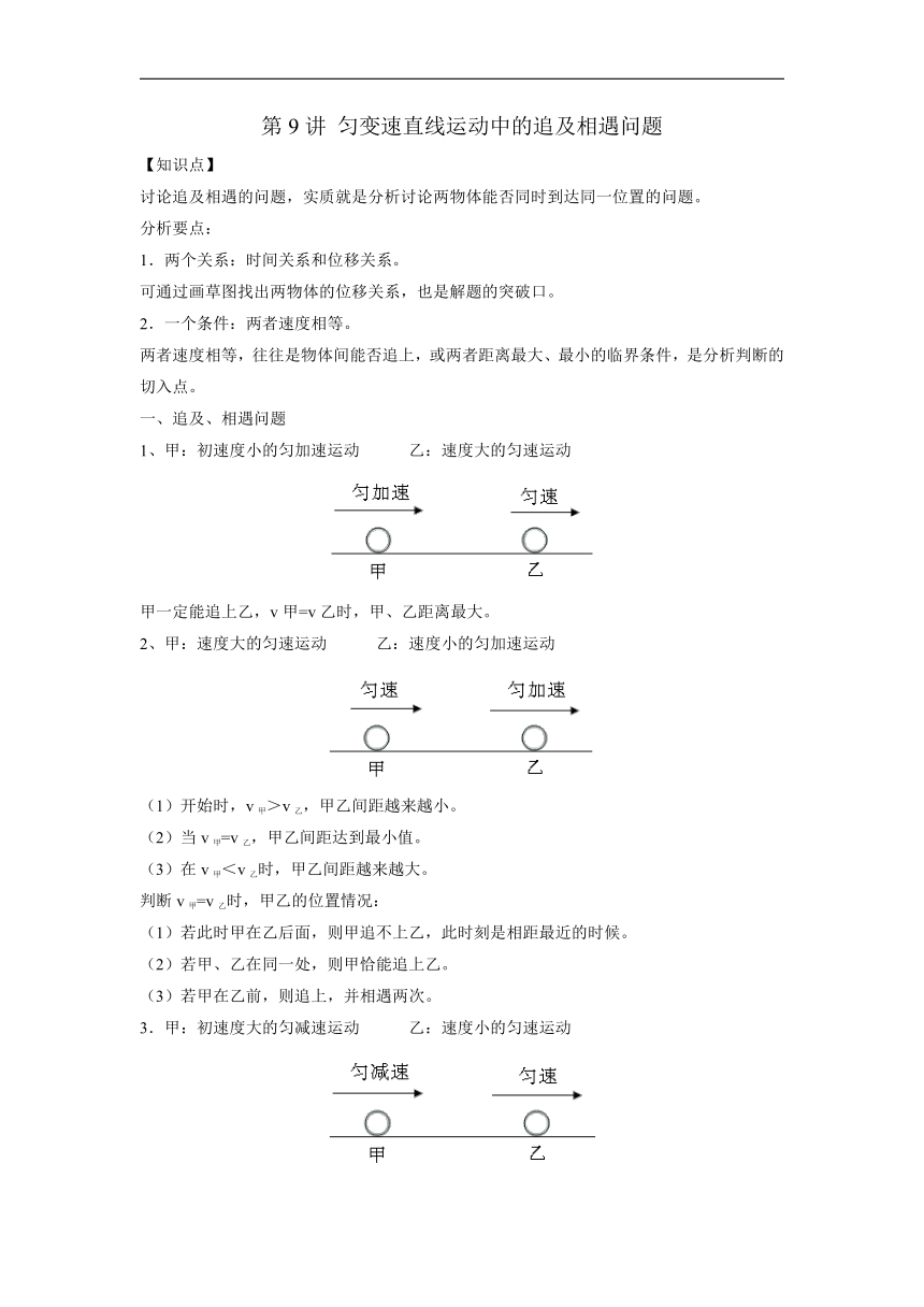 2022-2023学年高一上学期物理暑假初高衔接讲义：第9讲 匀变速直线运动中的追及相遇问题（含答案）