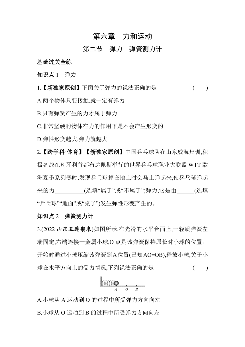 五四制鲁科版物理八年级下册6.2弹力 弹簧测力计同步练习（含解析）