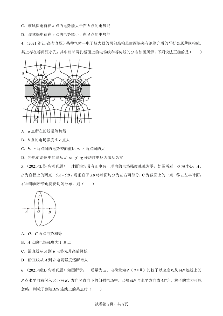 2020-2021年全国各省高考物理试题分类汇编——静电场（Word版含答案）