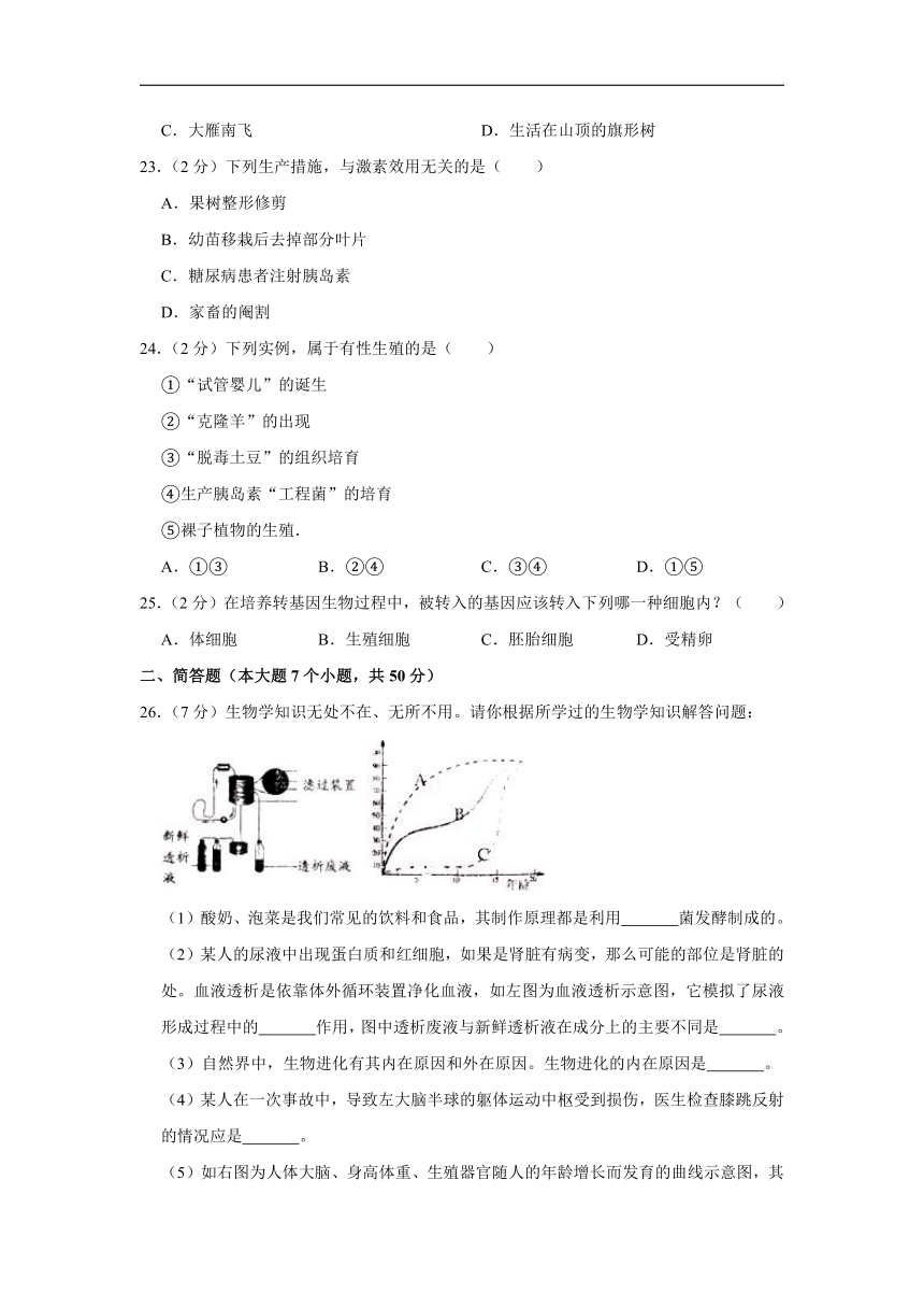 2022初中生物学业水平狂练测试卷（二）（word版含解析）