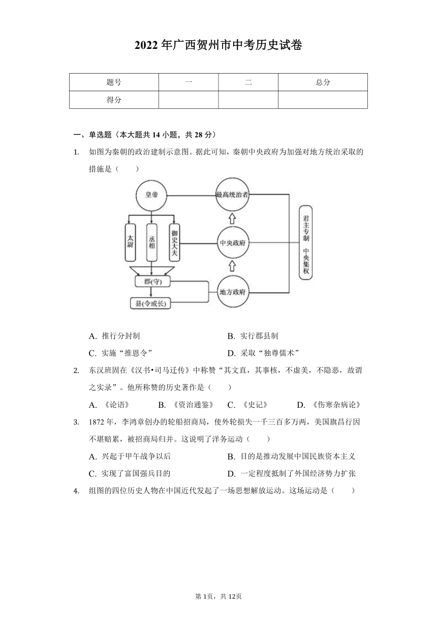 2022年广西贺州市中考历史试卷（word版，含解析）