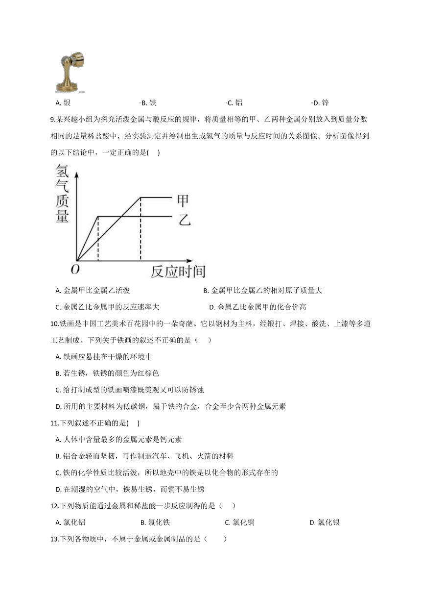 3.1-3.2 金属 金属的活动性顺序—华东师大版九年级科学上册同步测验（含解析）