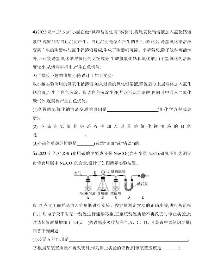 2024年浙江省中考科学二轮复习化学部分：专题五 盐与化肥练习（含答案）