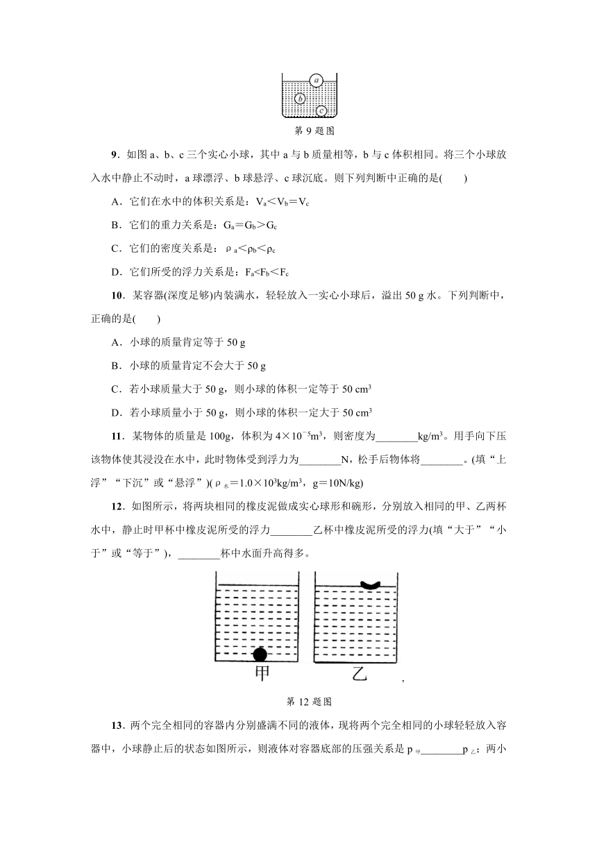 3.4物体浮沉条件及其应用 巩固训练（含答案）