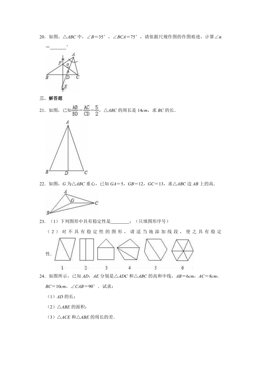 北京课改新版2021-2022学年八年级上册数学《第12章 三角形》单元测试卷（word版含解析）