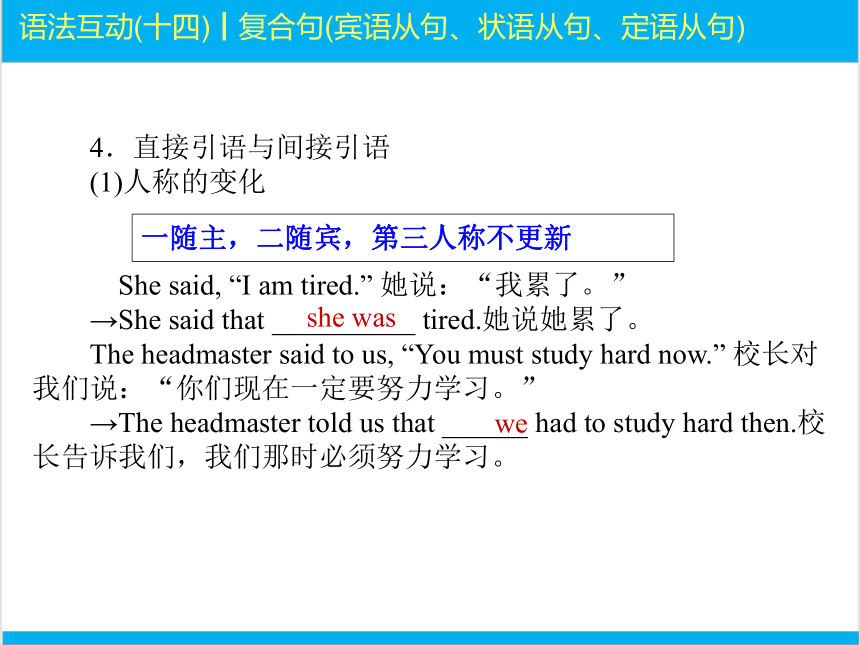 2022中考英语二轮复习PPT课件过关--语法互动14　复合句宾语从句、状语从句、定语从句