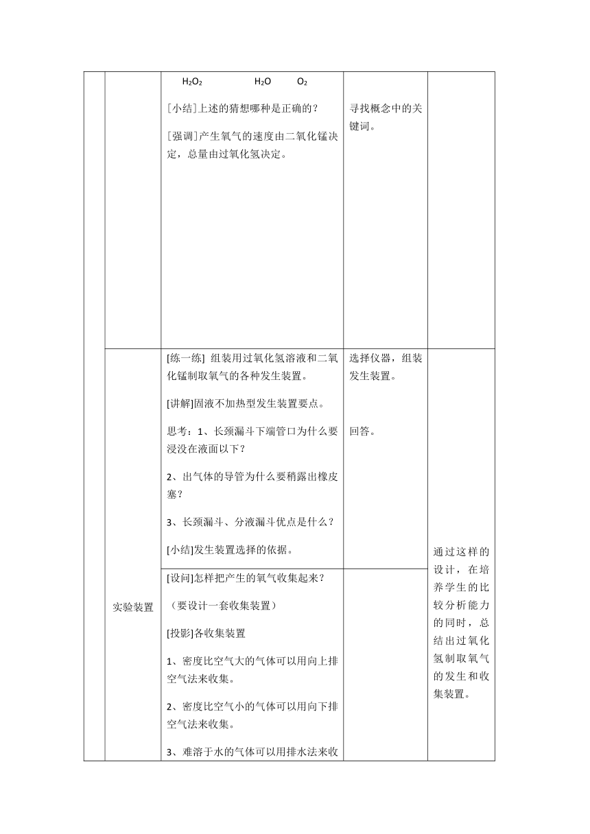 沪教版（上海）初中化学九年级上册 2.2  神奇的氧气——怎样得到氧气  教案  (1) （表格）