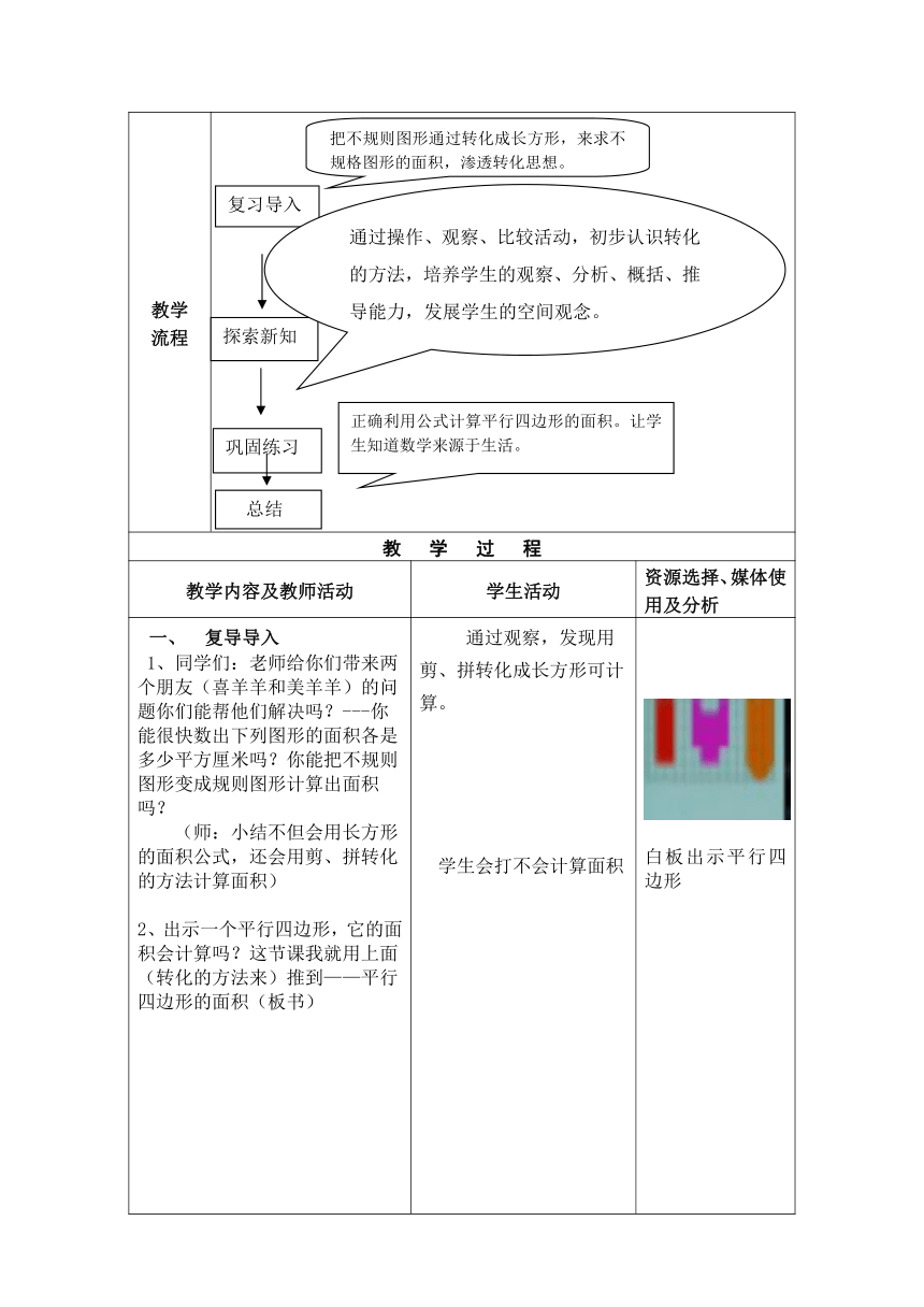 沪教版五年级上册数学5.2  平行四边形的面积  教案