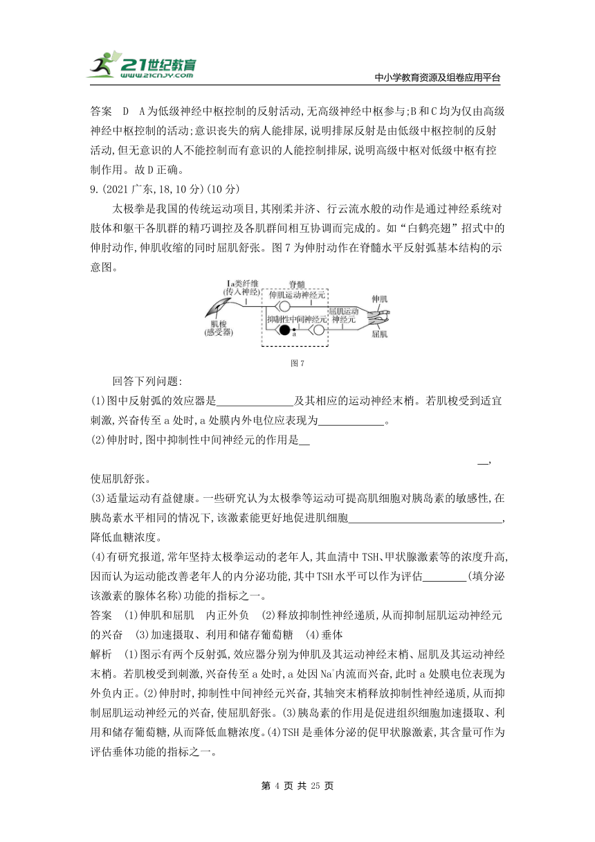 新人教一轮复习-10年真题分类训练：专题17 神经调节（Word版含解析）