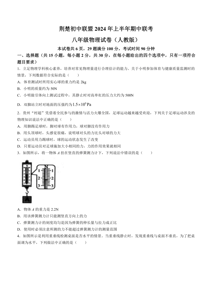 湖北省省直辖县级行政单位2023-2024学年八年级下学期4月期中物理试题（含答案）