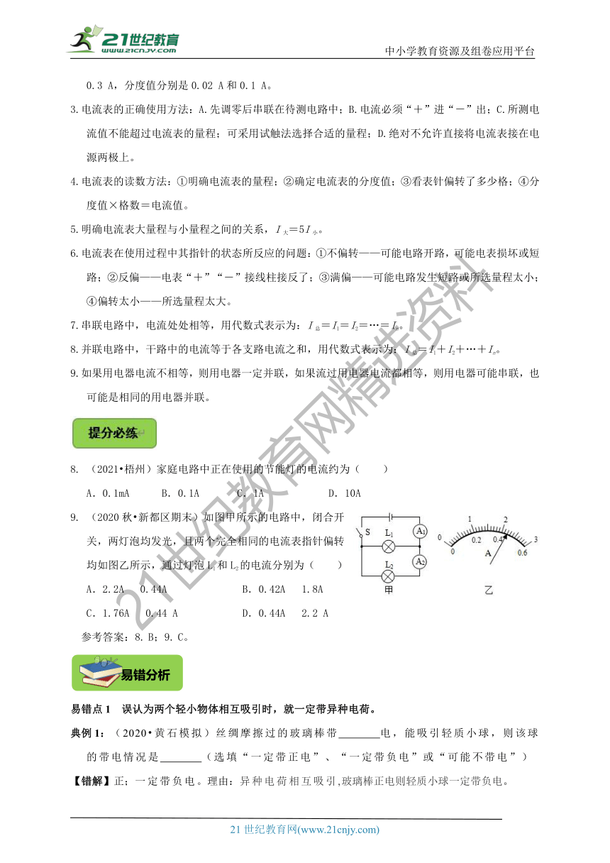 【2022名师导航】中考物理一轮复习学案 第15章  电流  电路（考纲解读+知识网络+知识清单+易错分析＋达标检测）