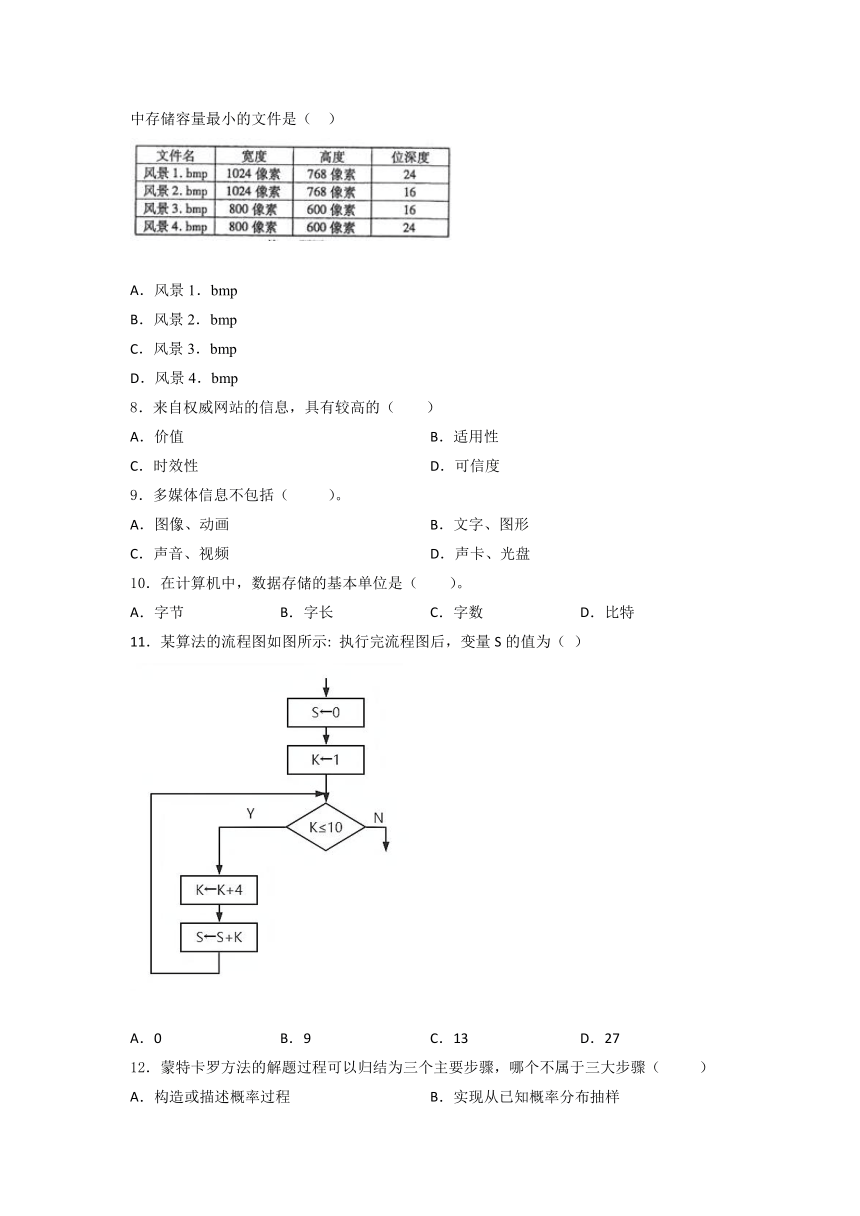 粤教版2019 高中信息技术必修1 第一、二、三章 单元训练（含答案）